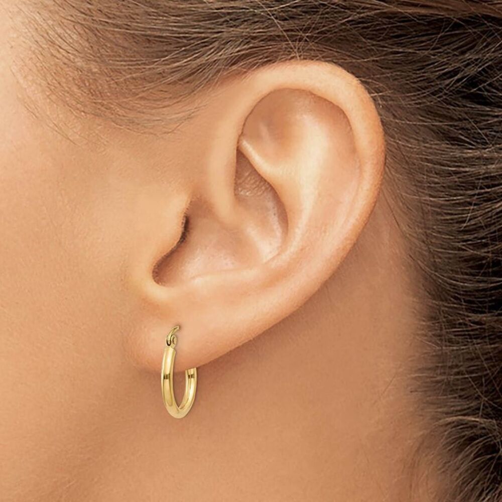 2mm x 15mm 14k Yellow Gold Classic Round Hoop Earrings - Picture 3 of 5